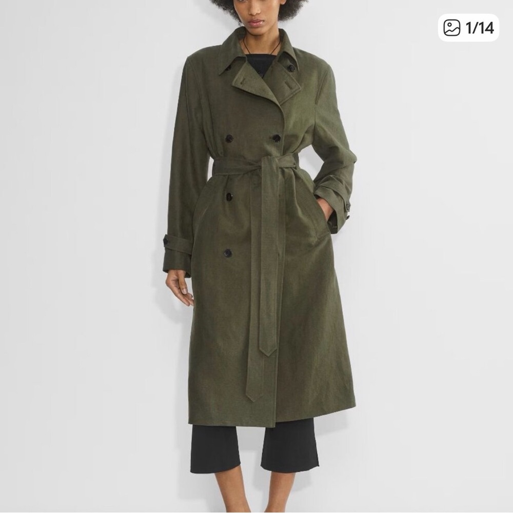 Aritzia Babaton Green Double-Breasted Trench Coat